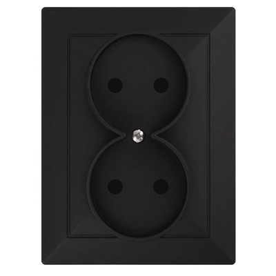 Perła Gniazdo Podwójne P/T B/U Czarny Mat ABEX