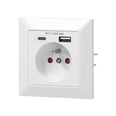 Gniazdo Pojedyncze 2P+Z USB-A + USB-C Wyjście ORNO