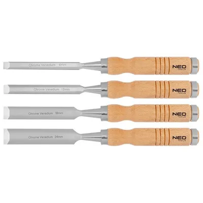 Zestaw Dłut 4 szt. (6,12,18,24MM), Drewniany Uchwyt NEO