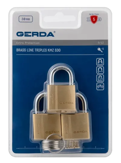 Zestaw 3-TRIPLES Kłódek Mosiężnych Brass Line Kmz S30, Blis GERDA