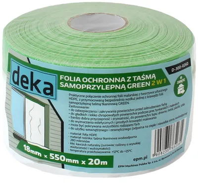 Folia Ochronna Z Taśmą Zieloną Do Zewnątrz 55CM*20M DEKA