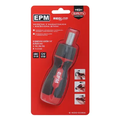Wkrętak Z Magazynkiem + Bity Red Line 6 szt. EPM