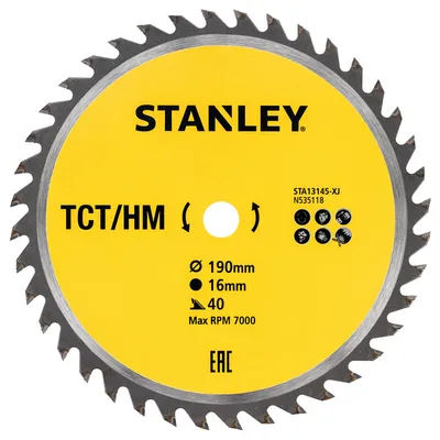 Piła Tarczowa Z Węglikiem Tct/Hm 190*16MM 40 Zębów STANLEY