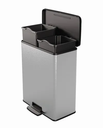 Kosz Na Śmieci CURVER, Z Pedałem 26+26L - Metalizowany