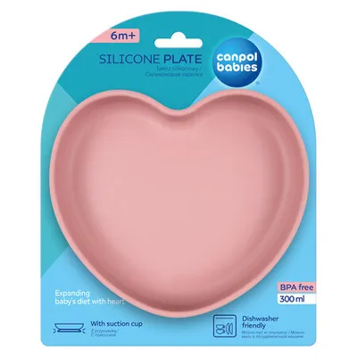 CANPOL 80/309 Silikonowy Talerz Z Przyssawką SERCE Pink