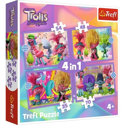 TREFL 34622 Puzzle 4w1 Przygody Kolorowych Trolli