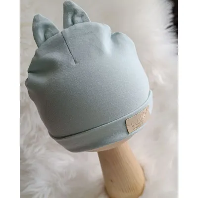 BinW 01574 Czapka Niemowlęca Z Uszami Jersey Teal 6-9M*