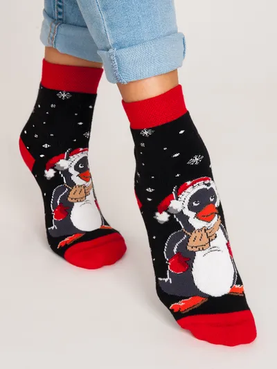 NOVITI SF012-U-02 Skarpety Frotte XMAS Pingwin 27/30