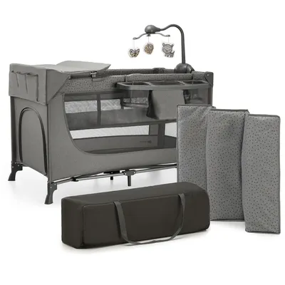 KINDERKRAFT Łóżeczko Turystyczne JOY 2 Z Akcesoriami DARK GREY