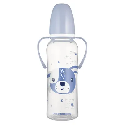 CANPOL 11/845 Butelka Standardowa Z Uchwytami 250ml CUTE ANIMALS - Niebieska