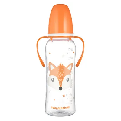 CANPOL 11/845 Butelka Standardowa Z Uchwytami 250ml CUTE ANIMALS - Pomarańczowa