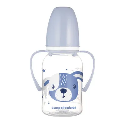 CANPOL 11/823 Butelka Standardowa Z Uchwytami 120 ml CUTE ANIMALS - Niebieska