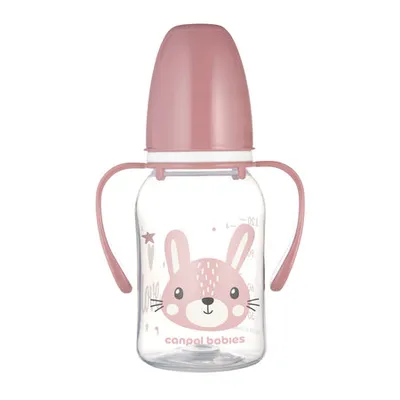 CANPOL 11/823 Butelka Standardowa Z Uchwytami 120 ml CUTE ANIMALS - Różowa