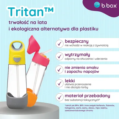 B.BOX BB00224 Butelka Na Wodę Tritanową Ze Słomką 600 ml Blue Slate