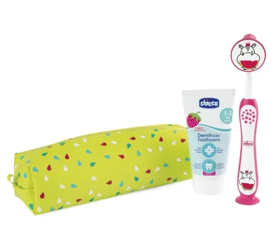 CHICCO 00012099100000 Zestaw Pasta+szczotka+etui Hippo 3-6L