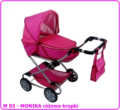 Wózek Dla Lalek Głęboko-Spacerowy MONIKA M03 W Kropki - Różowy