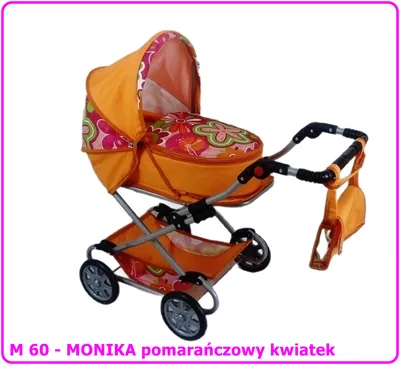 Wózek Dla Lalek Głęboko-Spacerowy MONIKA M60 Kwiatek - Pomarańczowy