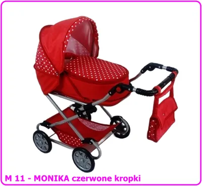 Wózek Dla Lalek Głęboko-Spacerowy MONIKA M11 W Kropki - Czerwony