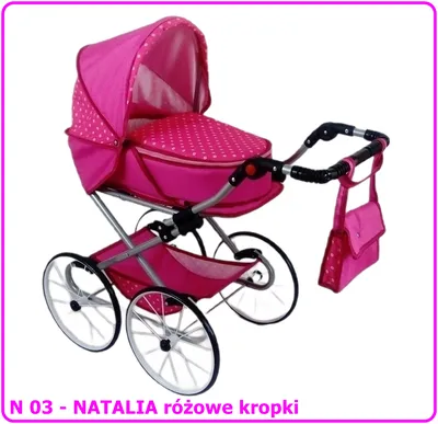 Wózek Dla Lalek Głęboko-Spacerowy NATALIA RETRO N03 Kropki - Różowe