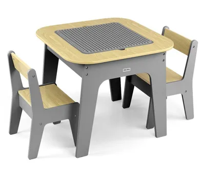 MILLY MALLY 6091 Zestaw Mebli Olaf Blocks - Stolik I Dwa Krzesełka Dark Grey