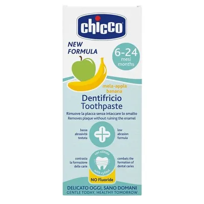 CHICCO 00012101000000 Pasta Do Zębów Jabłkowo-Bananowa Bez Fluoru 50 ml 6-24M