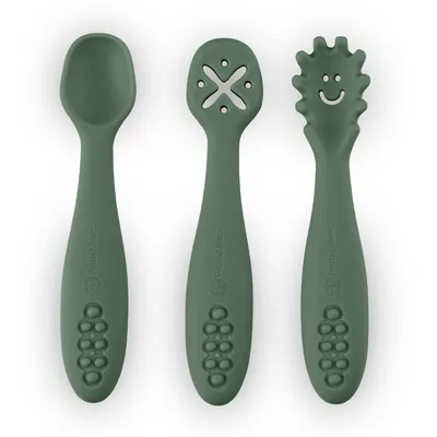 PETITE&MARS 721817 Zestaw Silikonowych Łyżeczek Do Nauki Jedzenia 3szt. Misty Green