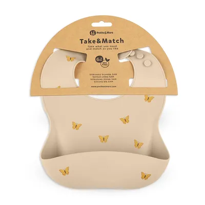 PETITE&MARS 706718 Silikonowy Śliniak Take &Match Sand Butterflies 6m