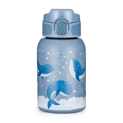 PETITE&MARS 150368 Butelka Termiczna Ze Stali Nierdzewnej Ze Słomką 350ml Whale Song