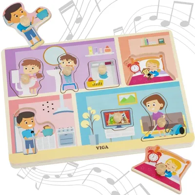VIGA 44761 Drewniane Puzzle Dźwiękowe Obowiązki Domowe