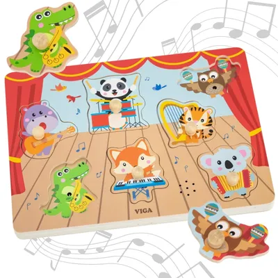 VIGA 44760 Drewniane Puzzle Dźwiękowe Zespół Zwierzątek