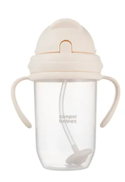 CANPOL 56/623 Kubek Niekapek Z Rurką I Odważnikiem 270ml - Kremowy