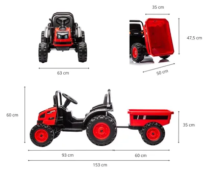 MILLY MALLY 5741 Pojazd Na Akumulator Traktor Z Przyczepą Farmer Red