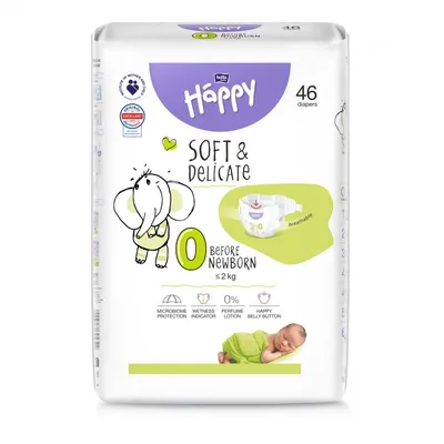 BELLA Baby Happy Pieluszki Dla Wcześniaków 0 BEFORE NEWBORN Do 2 kg 46 szt