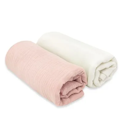 KIECZMERSKI Pieluszki 75x75 cm MUŚLIN Bawełna 100% Śmietanka/Pudrowy Róż 2-PAK