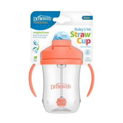 Dr.Browns TC91103 Kubek Pierwsza Słomka 270ml Koralowy +6M