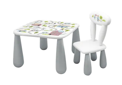MALTEX SET LUNA TOWN Stolik Dla Dzieci + Krzesełko Biały/Szary