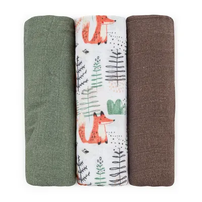 PETITE&MARS 415366 Zestaw Pieluszek Z Muślinu Bambusowego 3 szt 68x68 cm Forest Fox