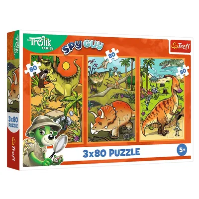 TREFL 34888 Puzzle 3x80 Trefliki W Świecie Dinozaurów