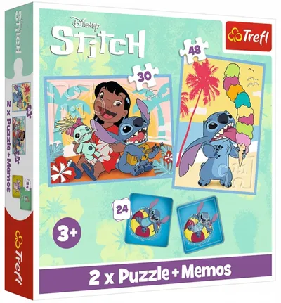 TREFL 93585 Puzzle 2w1 + MEMOS Wesoły Dzień Lilo & Stitch