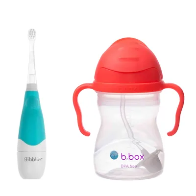 B.BOX 62382 Zestaw Soniczna Szczoteczka Dla Dziecka + Bidon Ze Słomką 240 ml Arbuzowy