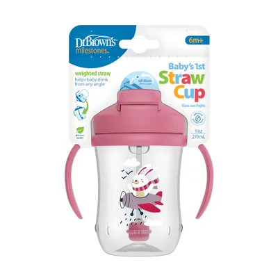 Dr.Browns TC91011 Kubek Pierwsza Słomka 270ml Królik +6M - Różowy