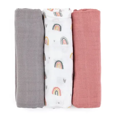 PETITE&MARS 415362 Zestaw Pieluszek Z Muślinu Bambusowego 3 szt 68x68 cm Rose Rainbows