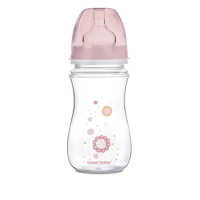 CANPOL 35/217 Butelka Szerokootworowa Antykolkowa Easystart Newborn Baby 240 ml Kwiatki - Różowe