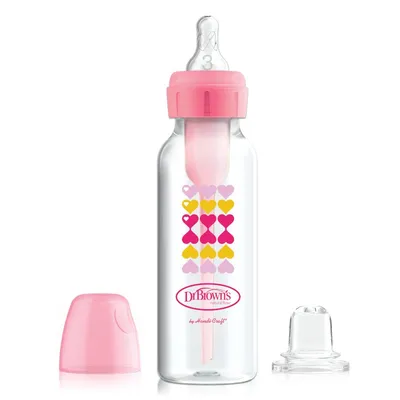 Dr.Browns SB8191 Butelka Standard 250ml Options + Dekorowana Ze Smoczkiem 6+ I Ustnikiem Niekapkiem - Różowa