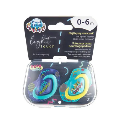 CANPOL 22/652 Smoczek Uspokajający Silikonowy Symetryczny 0-6 m Neon Love - Niebieski