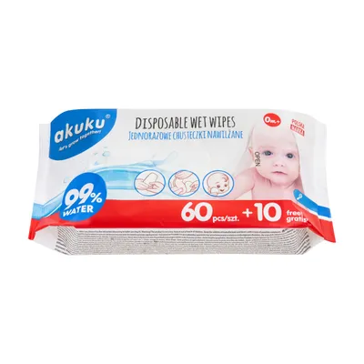 AKUKU A0031 Jednorazowe Chusteczki Nawilżane Wodą 70 szt