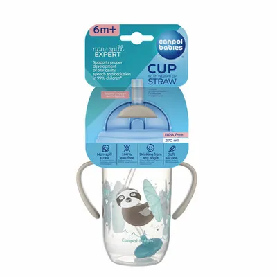 CANPOL 56/606 Kubek Niekapek Z Rurką I Odważnikiem 270 ml Exotic - Szary