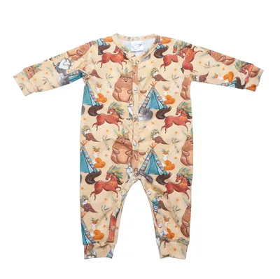 BinW 01394 Pajac Niemowlęcy Dł Rękaw Boho Misiek 68/74