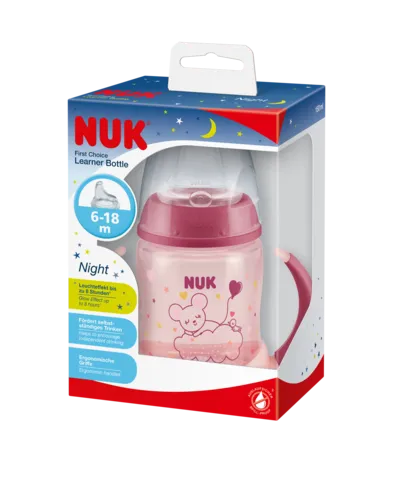NUK ZE-102 Zestaw FC Butelka 150ml Z Uchwytami NIGHT Różowa+ustnik Silikonowy Niekapek Gratis