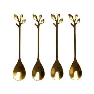 Łyżeczki Do Kawy MEBLIVA Gold Leaf, Stal Nierdzewna, Glamour - Złoty